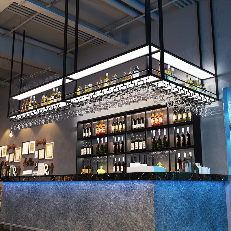 吧台酒架吊架悬挂玻璃酒柜吊柜发光吊杯架红酒杯倒挂X式置物架定