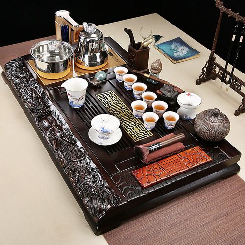 黑檀实木茶盘高档茶具套装家用一C体茶台整套中式功夫茶道办公会