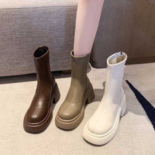 高跟粗跟小短靴女厚底弹力瘦瘦靴胖mm胖脚宽脚加宽大码女鞋41一43