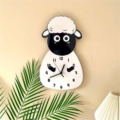 卡通可爱黑脸小i羊静音装饰客厅挂钟幼儿园宠物店挂墙时钟表壁钟