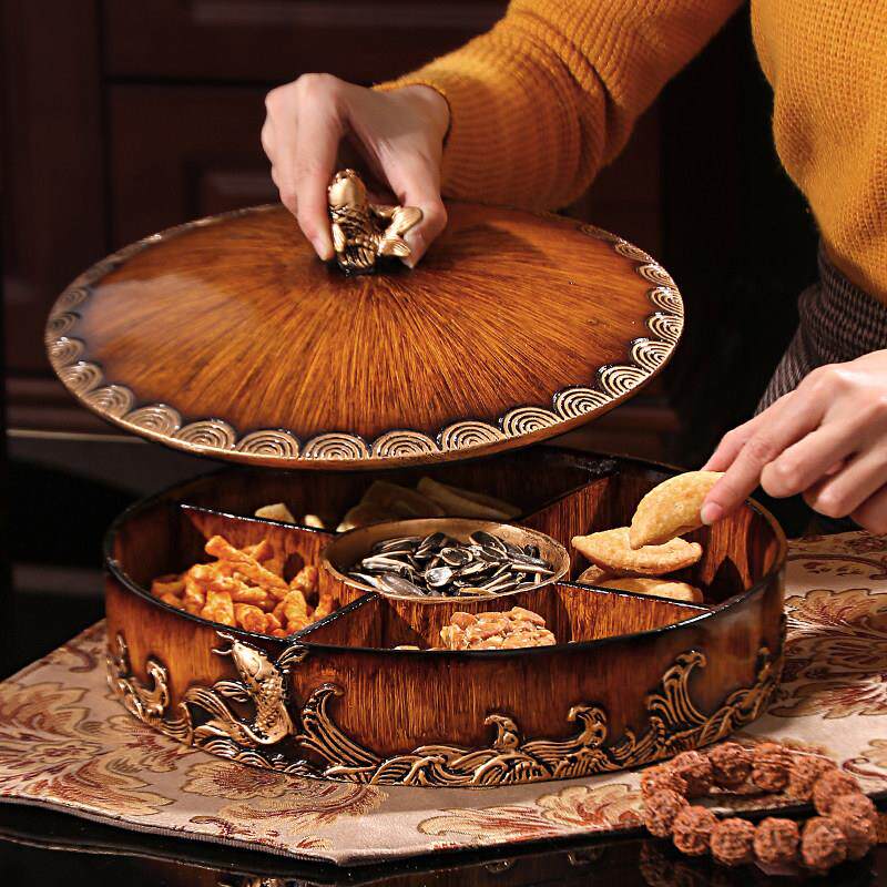 新中式水果盒水果盘客厅分盖坚果盘干果零食美式收纳盒软装饰礼品