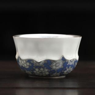 何赋森手作莲花万佛宽口主人杯鎏银青花品茗杯定制高档送礼收藏级