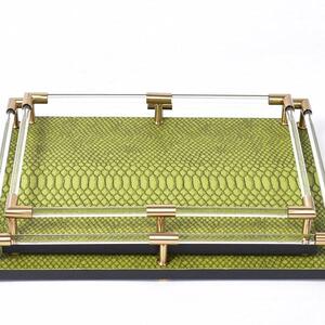 现代轻奢蛇纹皮革方形托盘样板间装饰软装别墅客厅茶几果盘摆件