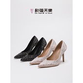 气质显瘦细跟单鞋 love欧美风水钻浅口高跟鞋 女时尚 feet&