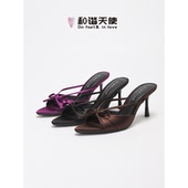 绝美温柔细带蝴蝶结高跟拖鞋 女舒适百搭 love时尚 新款 feet&
