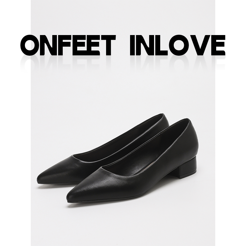 法式粗跟尖头单鞋女职业百搭