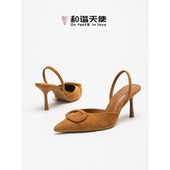 love时尚 feet& 方扣女鞋 法式 高跟鞋 新款 包头露跟浅口凉鞋