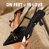 女百搭尖头细跟后空高跟鞋 love欧美风时尚 气质高跟鞋 feet&