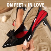 feet& love气质尖头蝴蝶结高跟鞋 女漆皮通勤显白高跟凉鞋