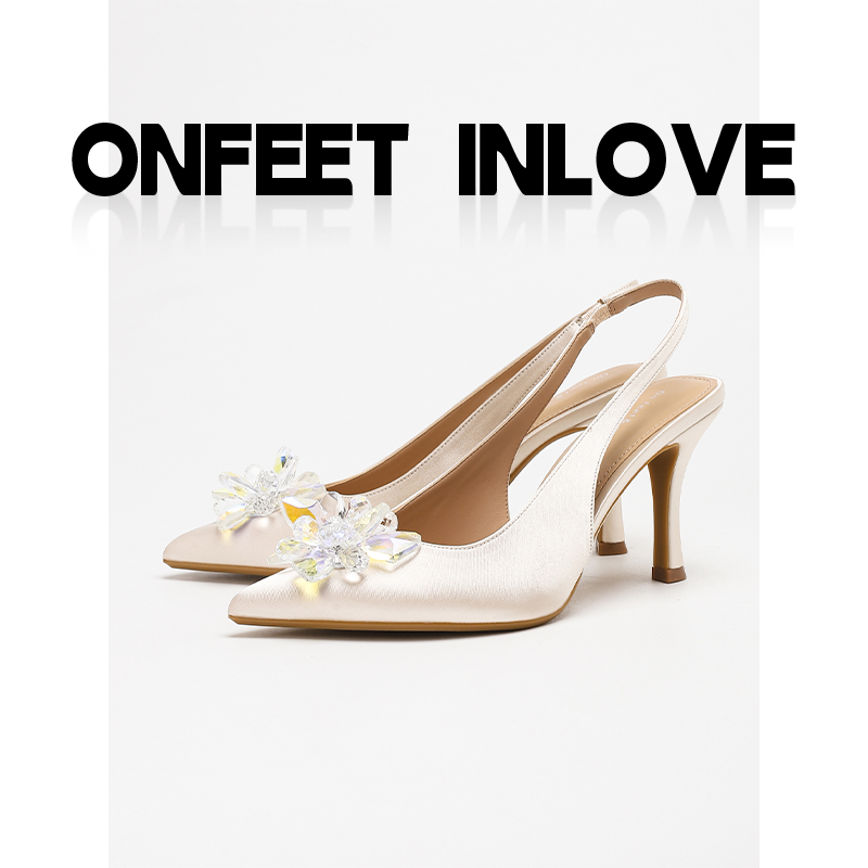 法式缎面高跟鞋女水钻高级感