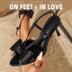 feet& love蝴蝶结露趾细跟高跟鞋 女黑色气质百搭高跟凉鞋