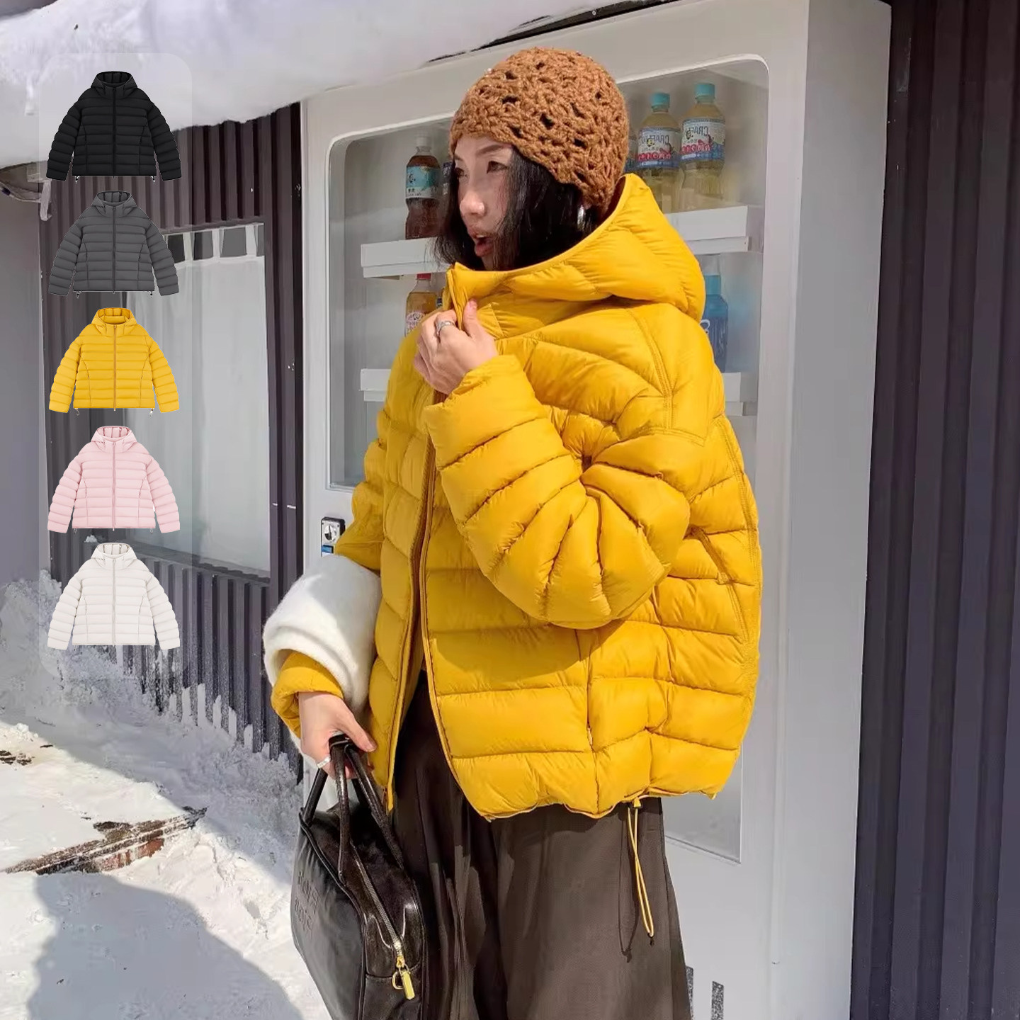 MSHR2025秋冬新款云朵泡芙保暖显瘦排骨短款连帽羽绒服女超轻鹅绒
