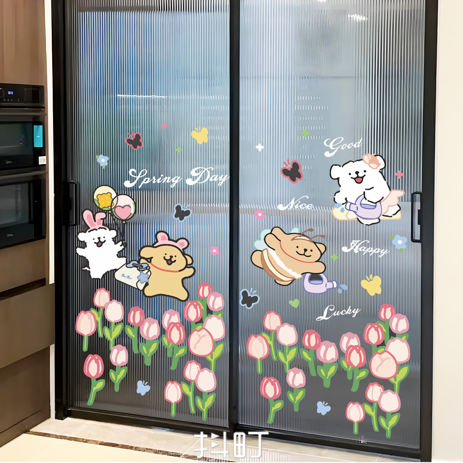 浴室推拉门线条小狗防水装饰贴纸