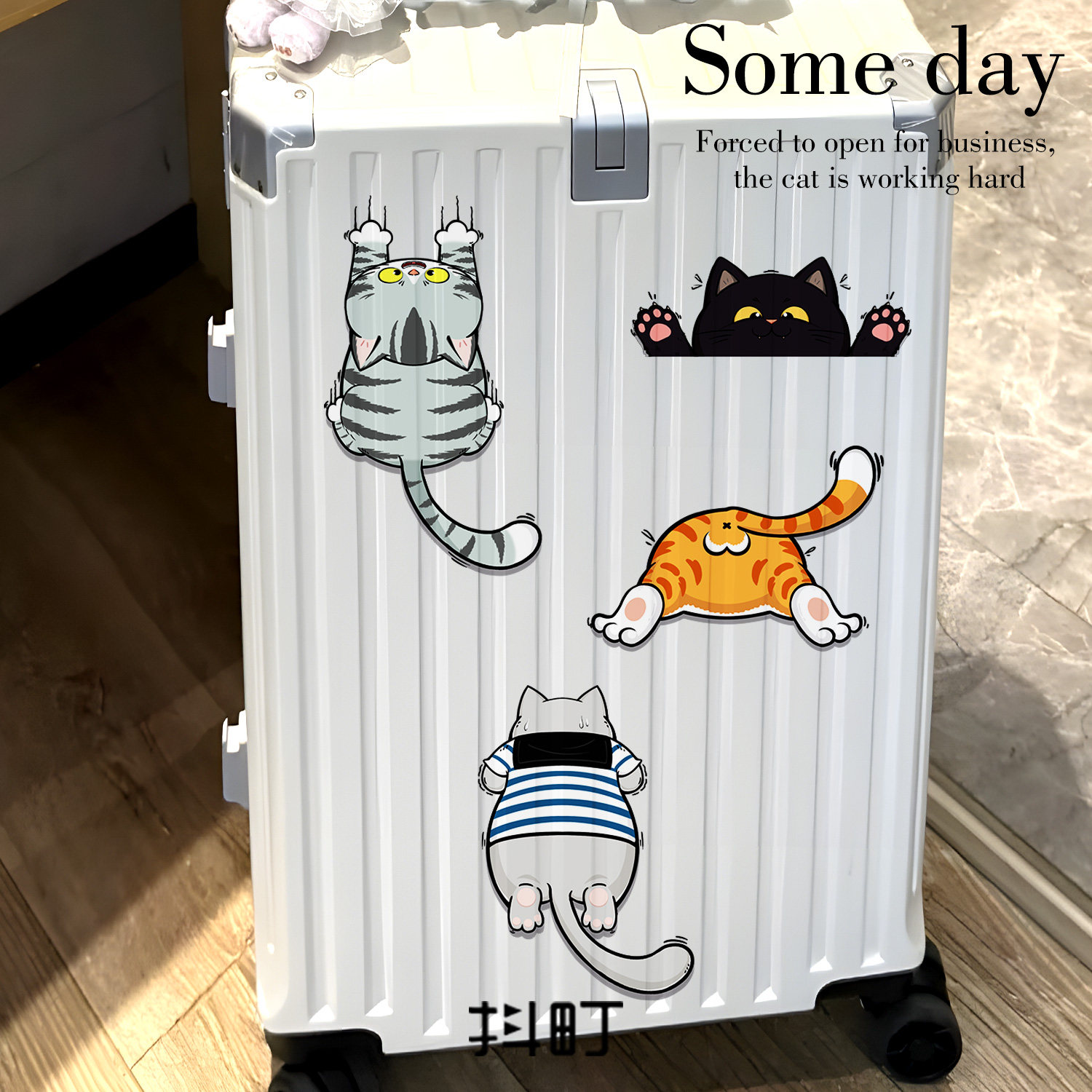 卡通小猫行李箱贴纸可爱不留痕拉杆箱标识贴纸旅行箱大号防丢贴纸