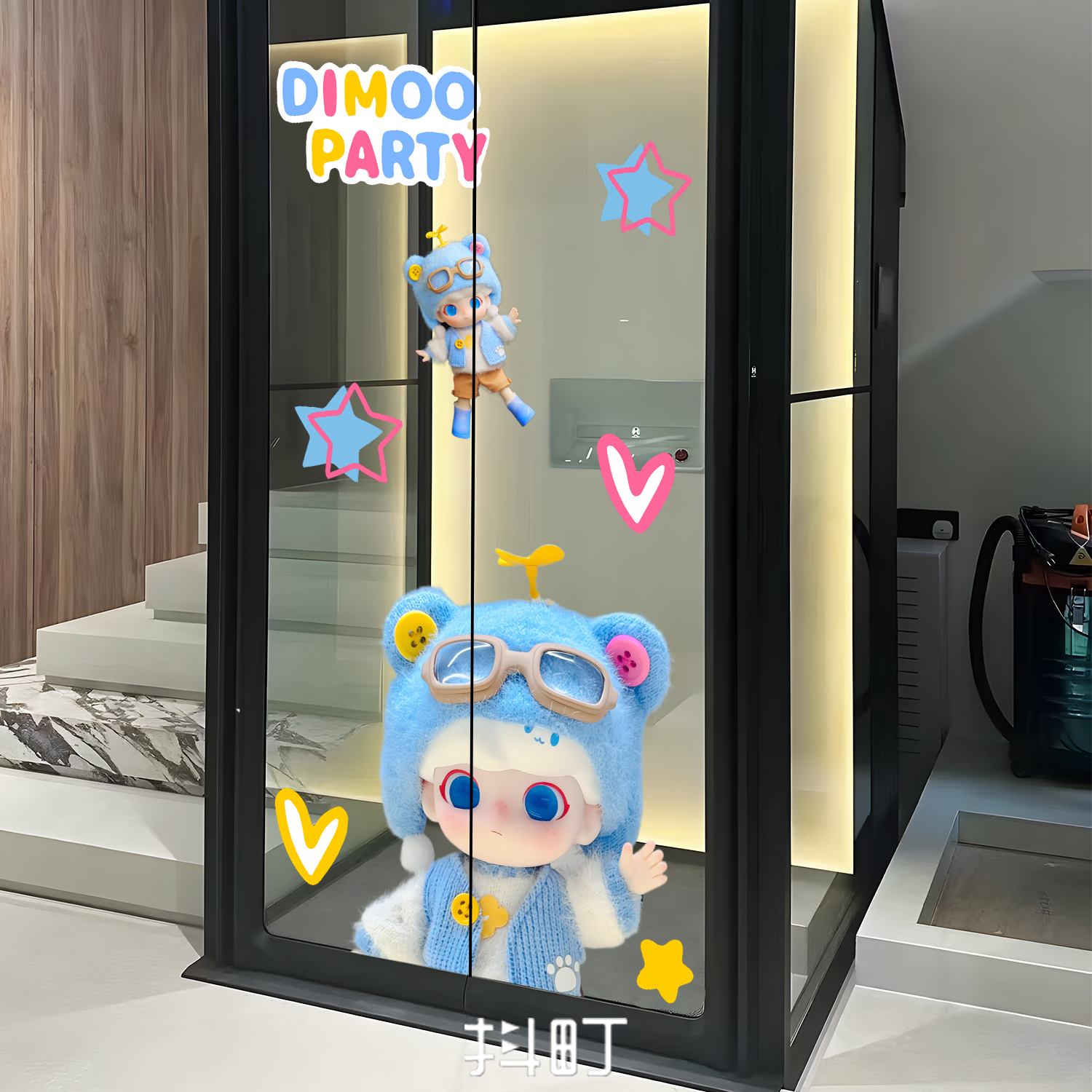 可爱卡通入户电梯贴纸自粘商场门口装饰遮丑贴画翻新贴膜防水墙贴图片