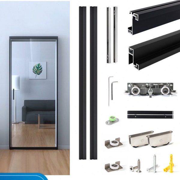 极简铝框幽灵门五金配件无轨道厨房玻璃移门隔断门极窄边隐形轨道