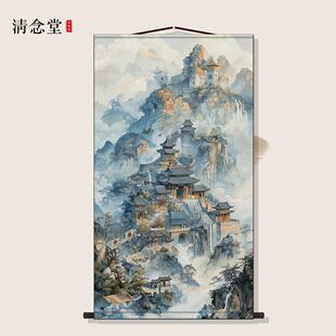 暗堂山水画挂画佛道仙背景墙堂屋供奉风水画仙家堂口客厅装饰画