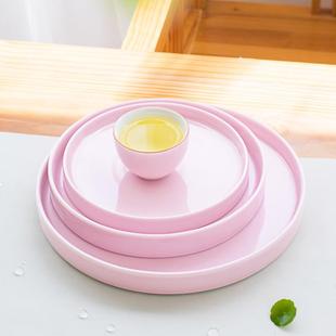 陶瓷青瓷粉色干泡盘托盘圆形家用简约茶台功夫茶具小茶托壶承底