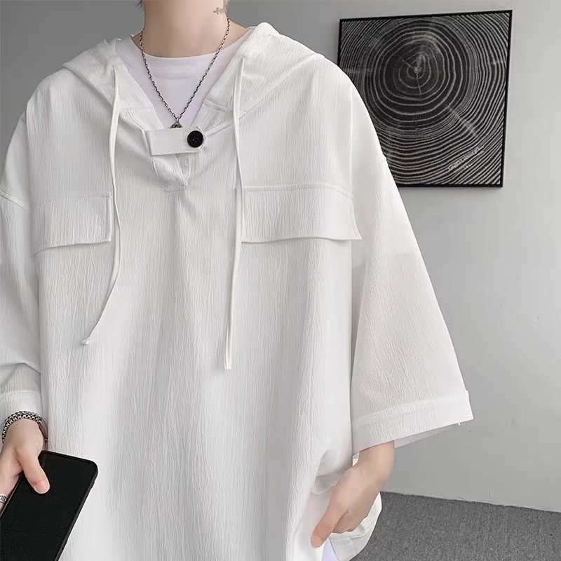 夏季男装连帽短袖T恤男大码五分袖薄款卫衣男款夏装运动上衣服潮