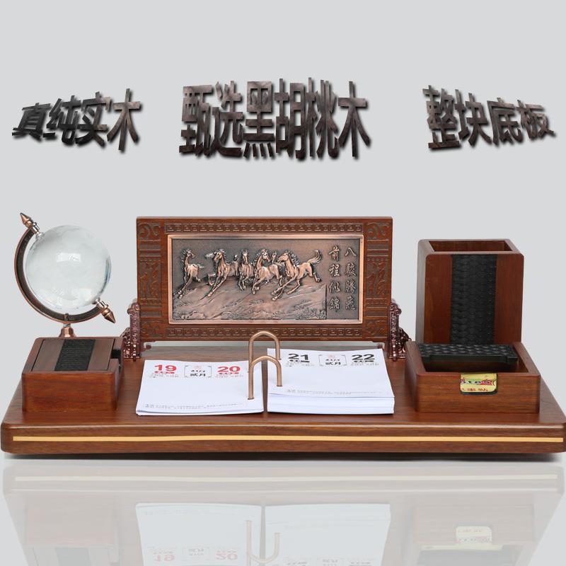 办公桌面纯实木笔筒摆件黑胡桃木工艺品红旗简约中式商务礼品送礼