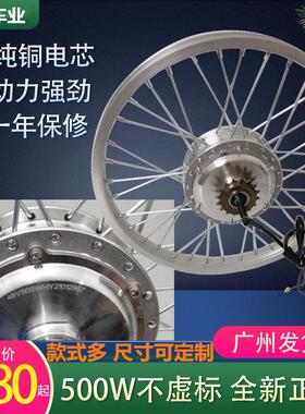 20寸电动脚踏车轮毂组后驱马达36V350W48V500W通用无刷有齿高速电