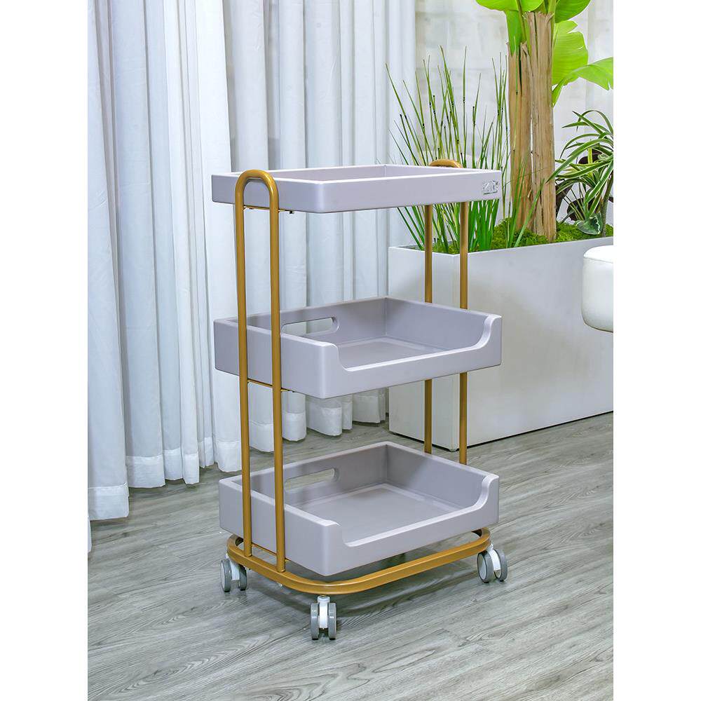 三层小推车实木仪器架子美容床推车置物架时尚大气移动工具车