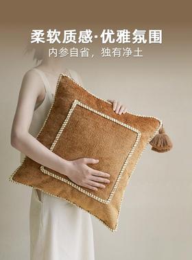 蓝品橙色绣花边系绳枕客厅枕腰枕沙发枕边枕高档靠垫枕套