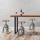 覆古工业风铸铁手摇升降吧台椅重型酒吧吧凳实木铁艺高脚凳前台椅