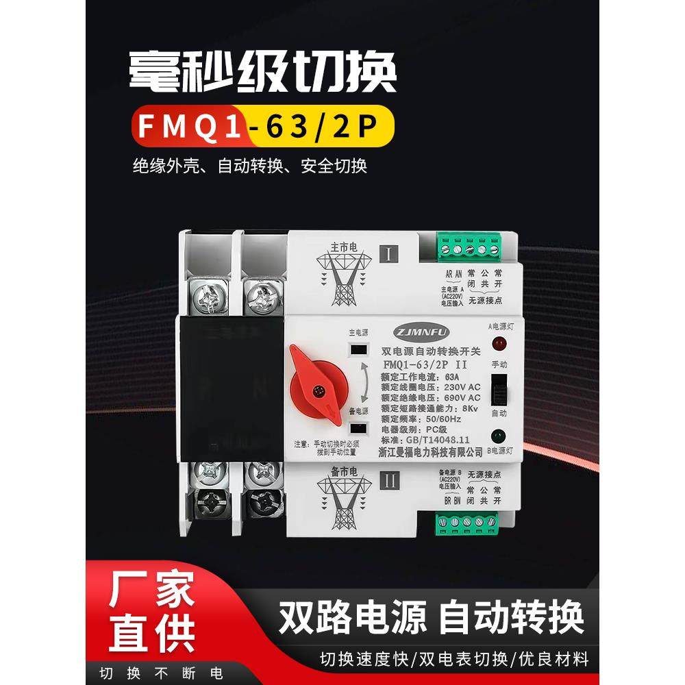 双电源自动转换开关FMQ1-63A2P定时切换不断电双相切换ATS转换器