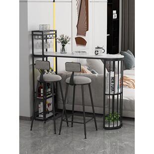 北欧轻奢大理石家用吧台桌客厅隔断柜酒架一体小户型靠墙高脚桌椅