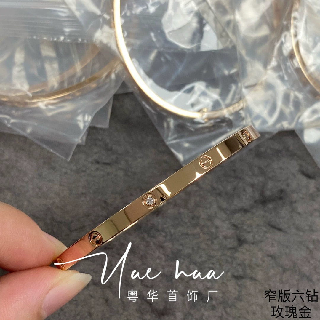 经典款love满天星手镯窄版宽版四钻中号女镀18k白玫瑰金粗细钉子