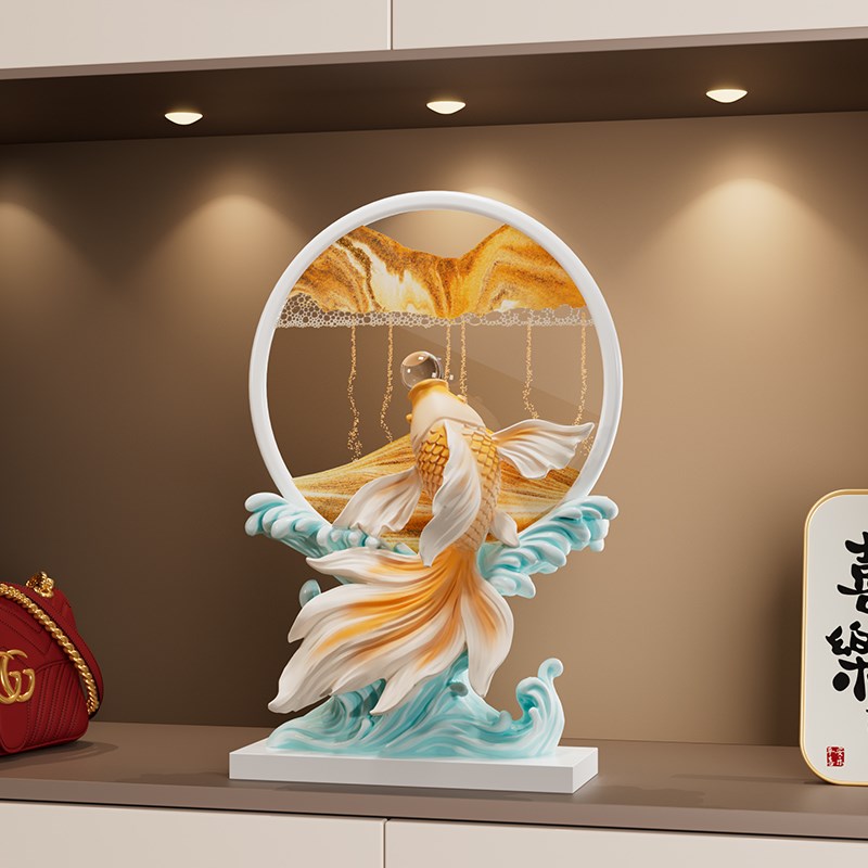 新中式锦鲤流沙画摆件客厅玄关电视柜酒柜装饰品年年有余乔迁礼物图片