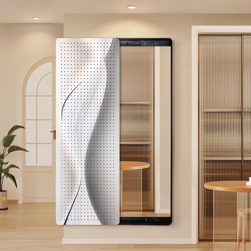 金属洞洞板穿衣镜推拉关闭隐藏全身镜子玄关贴墙可遮挡壁挂试衣镜