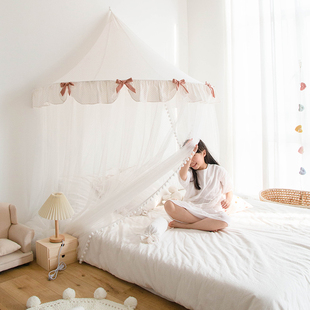 蚊帐家用免安装1.5米1.8m圆顶吊顶幔帐韩式卧室纯棉波点防蚊床幔