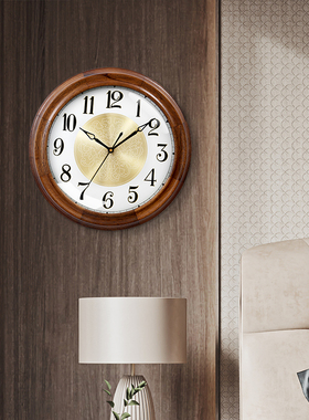 TIMESS钟表胡桃实木客厅卧室家用免打孔轻奢时尚创意静音简约挂钟