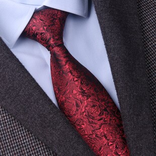 酒红玫瑰桑蚕丝真丝领带男士正装商务新郎结婚职业酒红拉链式领带
