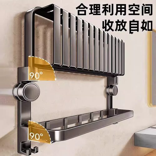 吸盘毛巾架加厚浴室卫生间置物架子免打孔卫生间毛巾杆双层可折叠