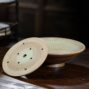 干泡台储水式 听壶居家用手工粗陶茶盘小型办公室窑变日式 茶具托盘