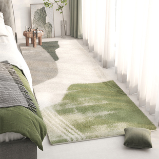 长条床边地毯绿色侘寂客厅地毯卧室床前沙发茶几毯脚垫飘窗地垫
