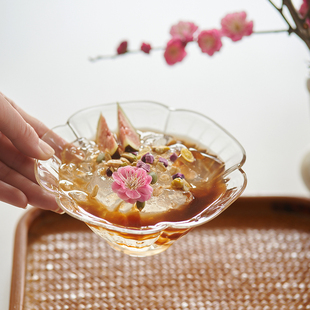 肆月家用透明花瓣玻璃碗高颜值燕窝小碗精致酸奶甜品碗耐高温日式