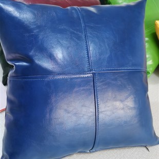 轻奢客厅靠垫家用纯色皮质抱枕油腊皮拼接PU仿皮北欧靠垫方形 欧式