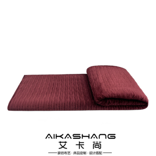 牀旗牀尾巾沙发搭巾盖毯 现代轻奢样板间红色牀尾毯褶皱搭毯新中式