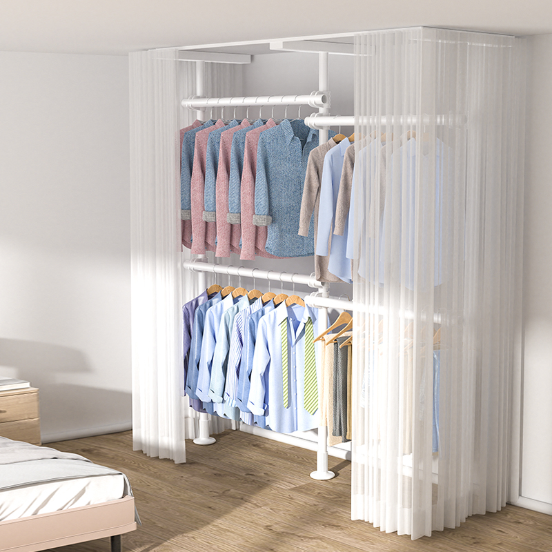 顶天立地简易衣柜室内落地挂衣橱加固结实钢结构家用卧室衣帽间