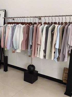 服装展示架上墙壁挂陈列道具黑色挂衣杆不锈钢落地式男女装店货架