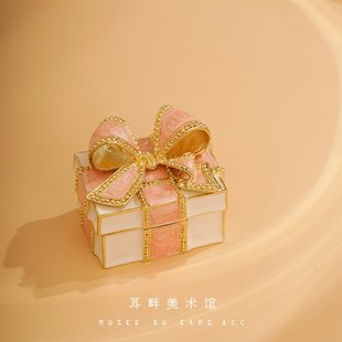 A可爱珠宝首饰耳环收纳盒2022新款 闺蜜结婚礼物求婚对戒指盒法蓝