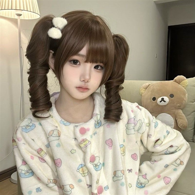假发女Lolita双马尾罗马卷亚麻棕二次元软萌甜妹少萝日常款全头套,美发护发/假发,日常整顶假发,淘宝优惠券,粉丝福利购,淘宝优惠卷