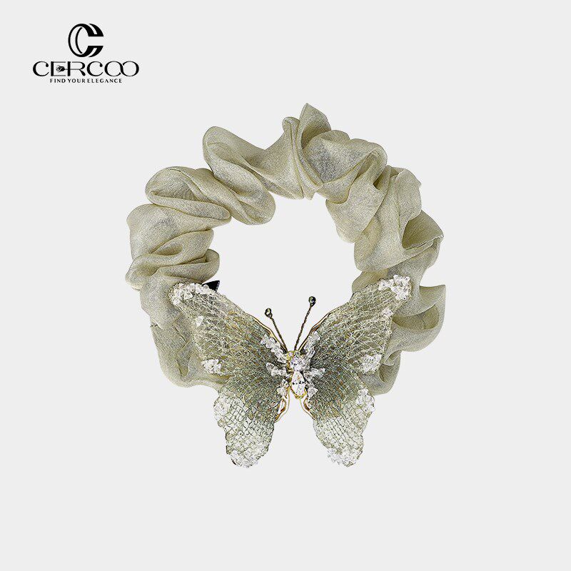 Cercoo/奢蔻山野绿蝶蝴蝶亲肤布艺马尾肥肠发圈盘发发绳头花发饰
