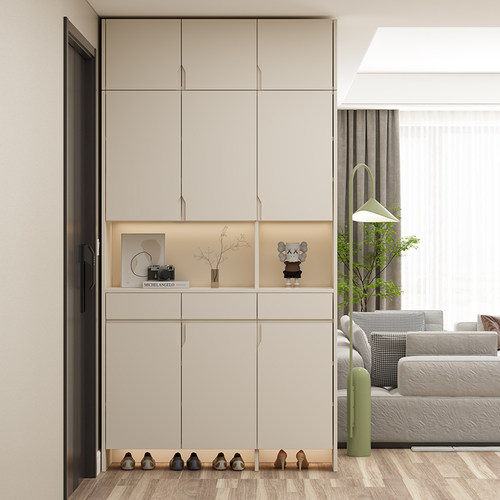 奶油风实木鞋柜入户门玄关柜子家用隔断门门厅柜大容量一体靠墙定