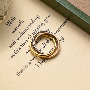 2024新款三环三圈三色食指指环小众钛钢设计感戒指女轻奢高级感