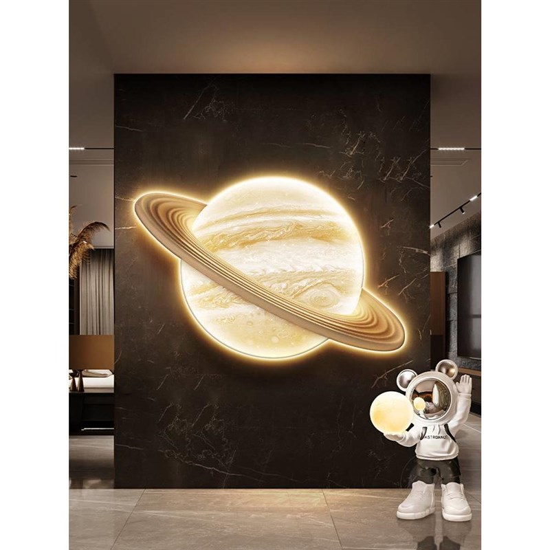 月球走廊玄关装饰画太空人背景墙挂画行星球月亮卧室带灯发光壁画
